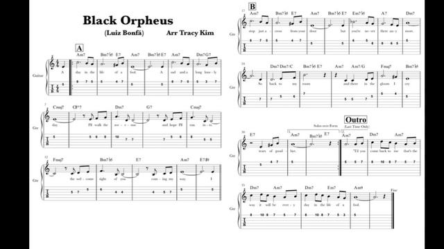 Black Orpheus-Manha De Carnaval- Backing Track With Tabs And Chart For Guitar -Bossa Nova (100BPM)