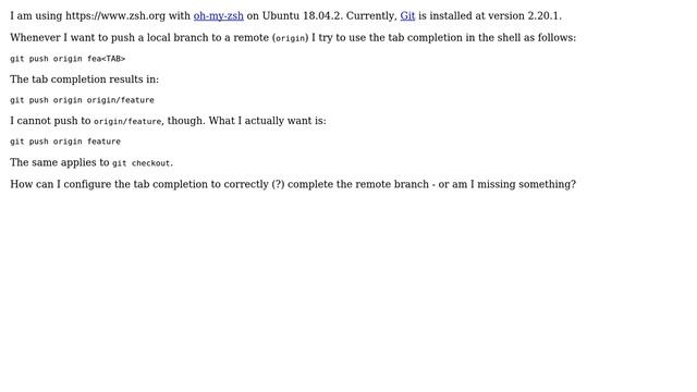 Unix & Linux: How to use zsh tab completion on Git without origin? смотреть онлайн
