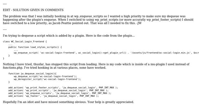 Wordpress: Unable to dequeue a plugin script. I think I've tried everything (2 Solutions!!) смотреть онлайн