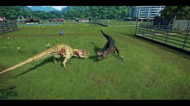Jurassic World Evolution - Tyrannosaurus Rex vs Gigantosaurus breakout and fight смотреть онлайн