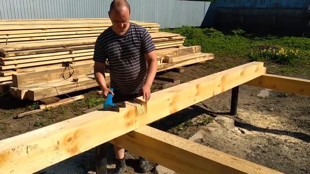День-1. Обвязка свай брусом 150х200. смотреть онлайн