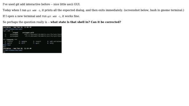 Why does an interactive command (git add -i) exit immediately? смотреть онлайн