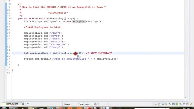 IN JAVA HOW TO FIND THE SIZE OF AN ARRAYLIST