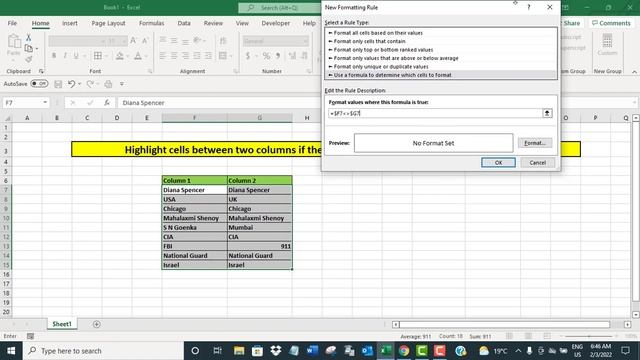 Highlight cells between two columns if corresponding values do not match in Excel смотреть онлайн