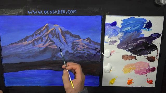 Как рисовать горы и озеро на закате, используя акрил на холсте смотреть онлайн