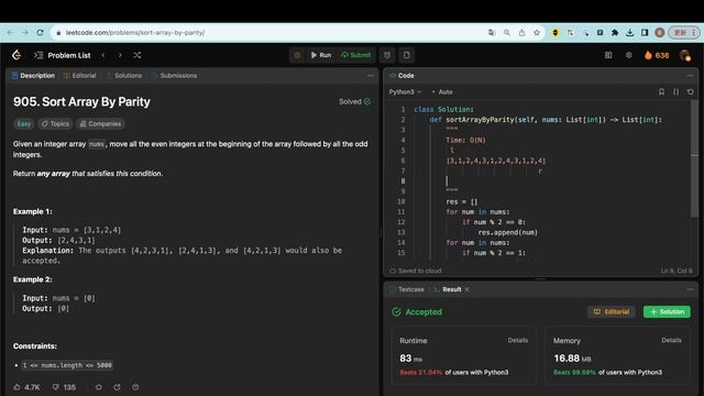 [Leetcode Daily Sep 28] 905. Sort Array By Parity (Python 中文解說) смотреть онлайн