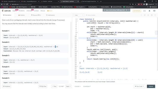 LeetCode 57 | Insert Interval | Compare Values | Java смотреть онлайн