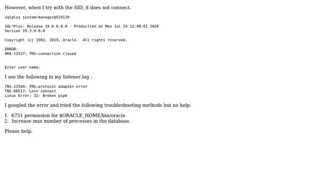 Databases: ORACLE DB Connects only when I do not specify SID смотреть онлайн