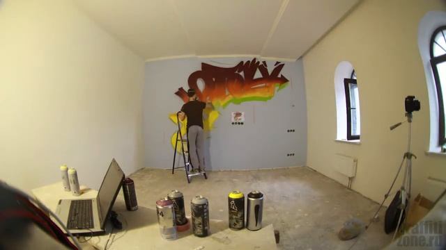 Рисуем граффити в детской комнате! Поэтапно рисуем простое граффити! смотреть онлайн