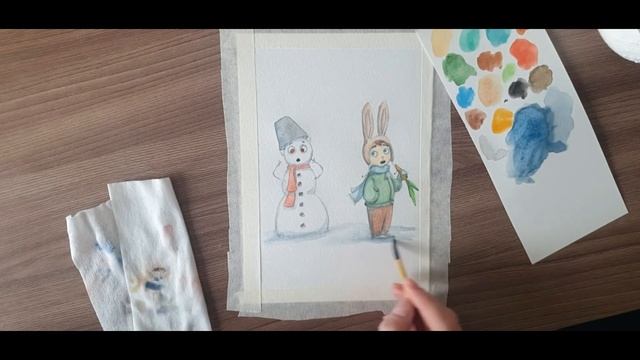 Watercolor illustration - Snowman / Акварельная иллюстрация - Снеговик смотреть онлайн