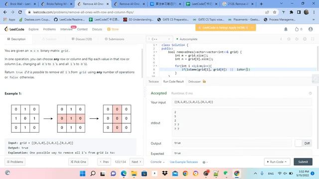 2128. Remove All Ones With Row and Column Flips смотреть онлайн