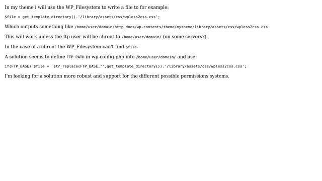 Wordpress: How to set path with WP_Filesystem and ftp base / chroot? смотреть онлайн
