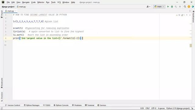 How To Find Second largest Number In List By Using Python #python #coding #pycharm смотреть онлайн