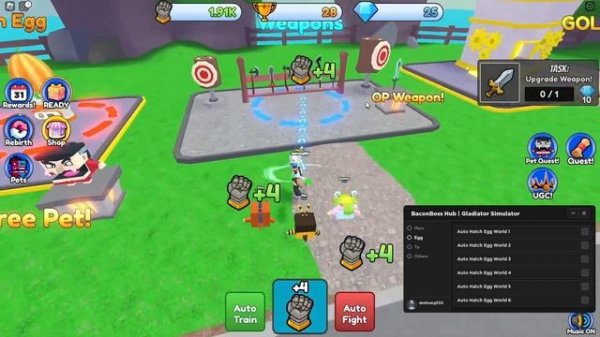 [Roblox] [UGC!] Gladiator Simulator Script - Auto Farm, Auto Train, Auto Rebirth, Auto Hatch Eggs