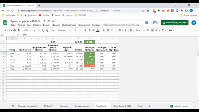 Обзор удобной системы учета портфеля криптовалют в гугл таблицах смотреть онлайн