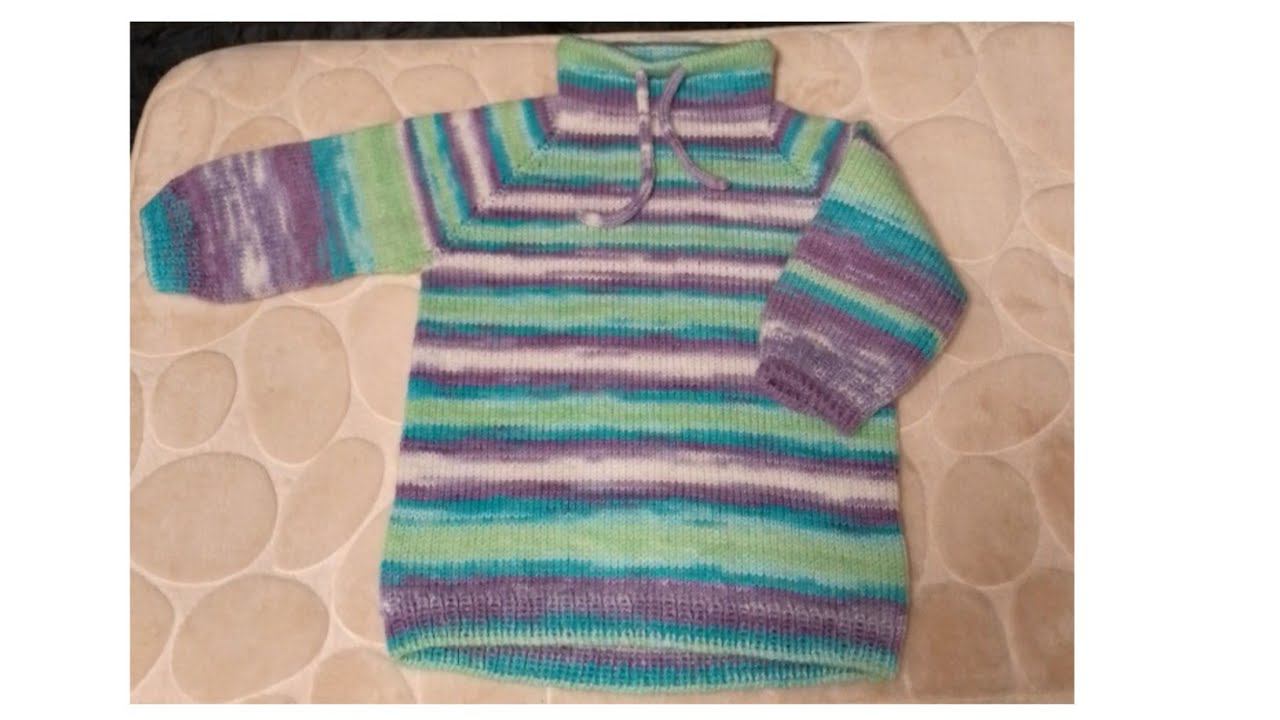 Как связать свитшот на ребёнка, спицами, реглан сверху. Спинка удлиненна. смотреть онлайн
