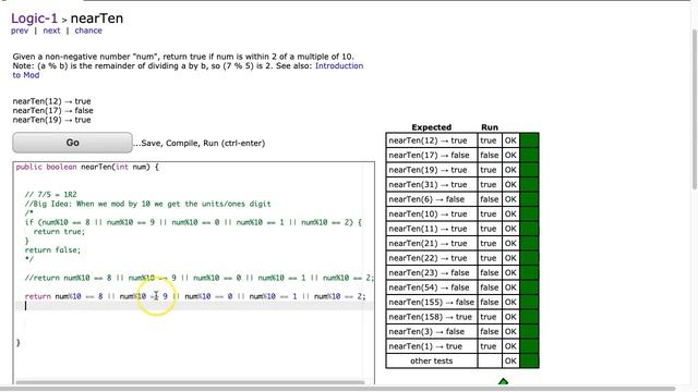 Codingbat - nearTen (Java) смотреть онлайн