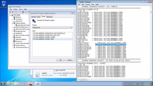 Fix for Windows 7 drivers for Intel 7th gen HD graphics 620 610 615 630 Iris 640 650