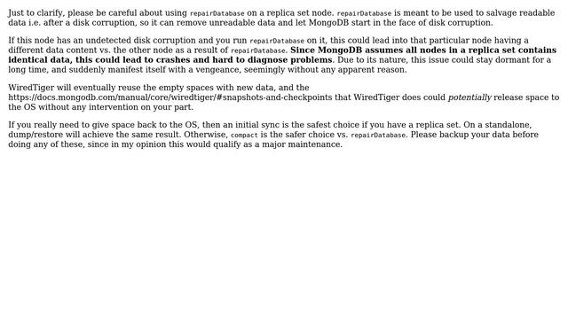 Databases: MongoDB / WiredTiger: reduce storage size after deleting properties from documents смотреть онлайн