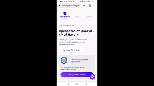 Регистрация в сервисе Консоль.Про с получением статуса самозанятого смотреть онлайн