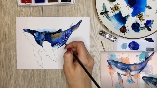 Учимся рисовать Кита акварелью. Скетчинг для начинающих. День первый. смотреть онлайн