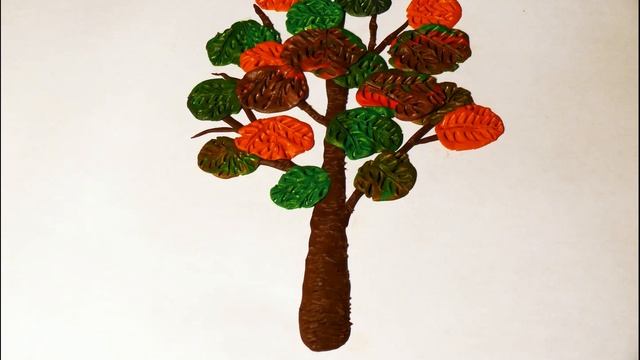 Осеннее дерево Рябина картина из пластилина. Plastiline Artwork: Autumn Tree