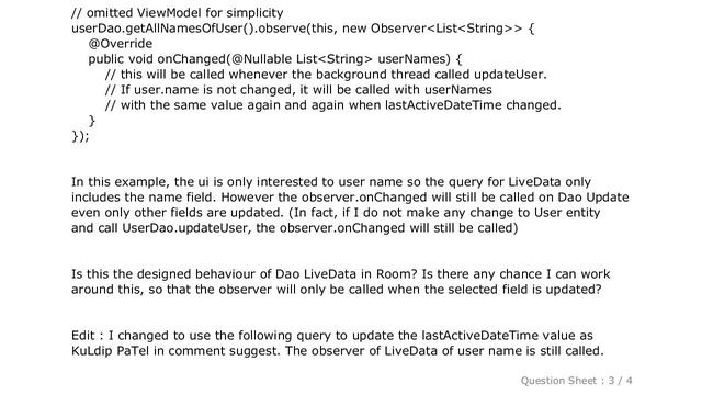 Android : Room : LiveData from Dao will trigger Observer.onChanged on every Update, even if the Liv смотреть онлайн