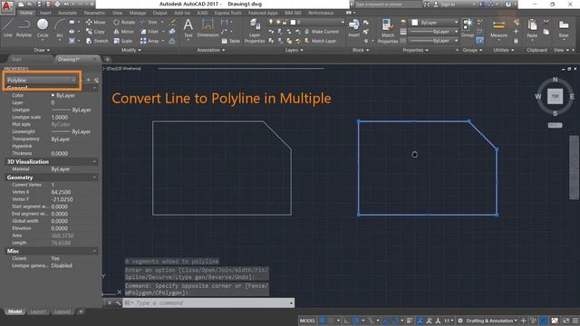 [Autocad Basic] Convert line to polyline | polyline to line смотреть онлайн