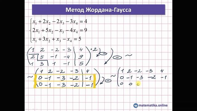Общее, частное, базисное решение системы линейных уравнений Метод Гаусса смотреть онлайн