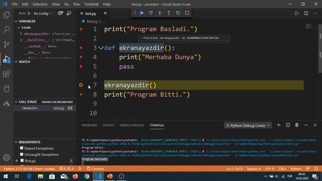 Python Dersleri - 7 | Fonksiyonlar Detaylı ve Uzun Anlatım (4 Çeşit Fonksiyon) Debug Modu ile смотреть онлайн