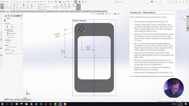 Activity 2.19: Sketch Mirror. Getting Started with CAD (SolidWorks) смотреть онлайн