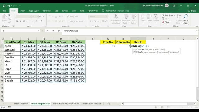 Learn How to use INDEX Function in Excel || എക്സൽ മലയാളം смотреть онлайн