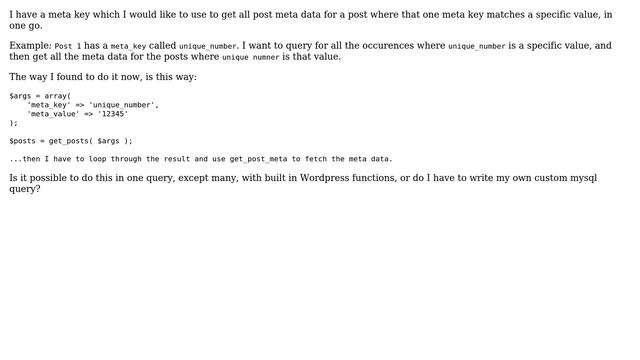 Wordpress: Performance when getting post meta for post retrieved by meta value смотреть онлайн