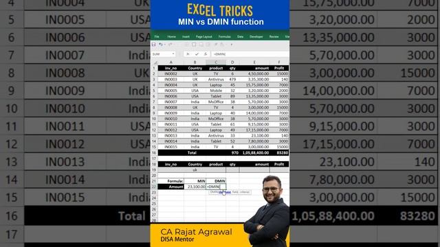 #excel 15 - MIN vs DMIN function in excel смотреть онлайн