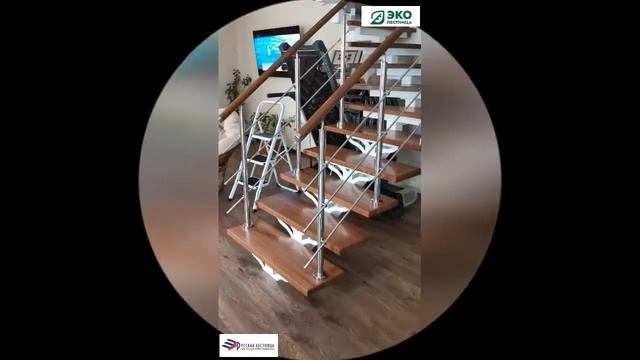 Русская лестница. Монтаж лестницы на монокосоуре, ступени лиственница, ограждение нержавейка. смотреть онлайн