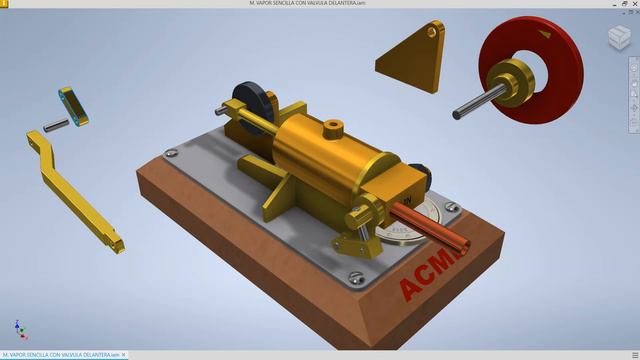 AUTODESK INVENTOR MAQUETA DE UN SENCILLO MOTOR DE VAPOR CON VÁLVULA DELANTERA смотреть онлайн
