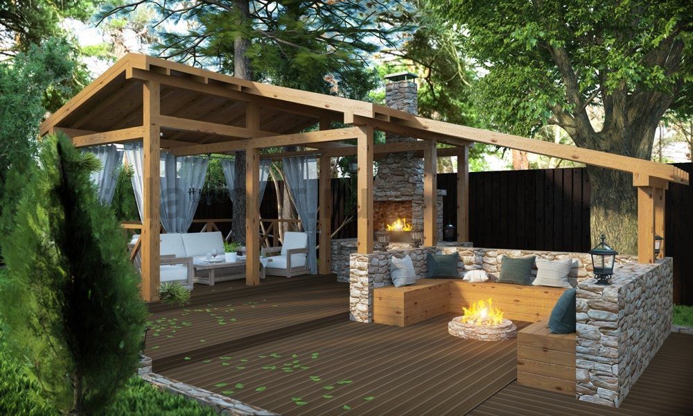 Беседка 6х6 с мангалом (bbq) неровной формы за 40000 рублей.