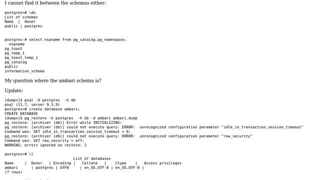 Databases: pg restore - where is the schema? смотреть онлайн