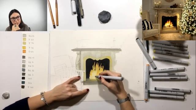 Мастер-класс по скетчингу маркерами «Канун Рождества». Рисуем рождественский скетч маркерами. смотреть онлайн