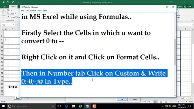 Convert 0 (Zero) to - (Dash) Without Affecting Formula in MS Excel смотреть онлайн