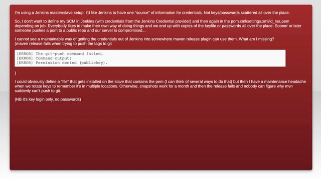 Maven release with jenkins slave and Credentials : how to pass SCM credentials to maven? смотреть онлайн