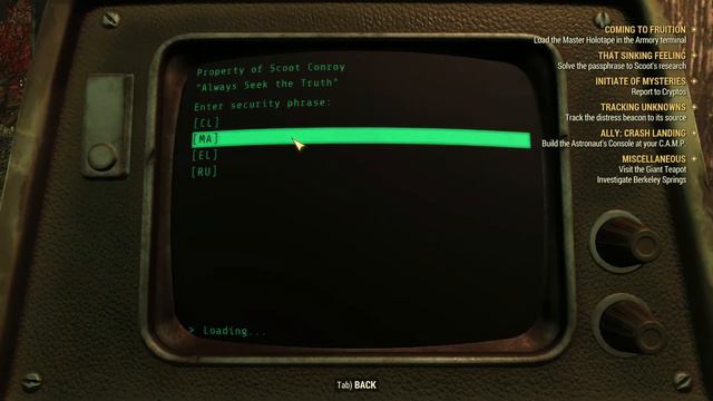 Fallout 76 - How to Solve the Passphrase to Scoot's research смотреть онлайн