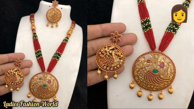 #pendant#motichainpendant Latest light weight gold pendant set, pendant with moti chain смотреть онлайн