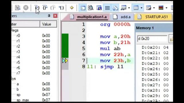 Assembly Language Prog. & Simulation of 8051 Single Byte Unsigned Multiplication in KEIL IDE (0.14) смотреть онлайн