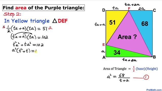 Find the Area of the Purple Triangle in the Square | Step-by-Step Tutorial смотреть онлайн