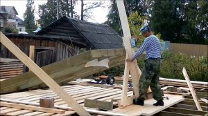 Подъем каркасной стены "удочкой"