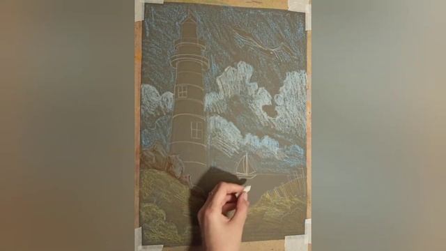 Морской пейзаж масляной пастелью. Школа рисования для детей смотреть онлайн