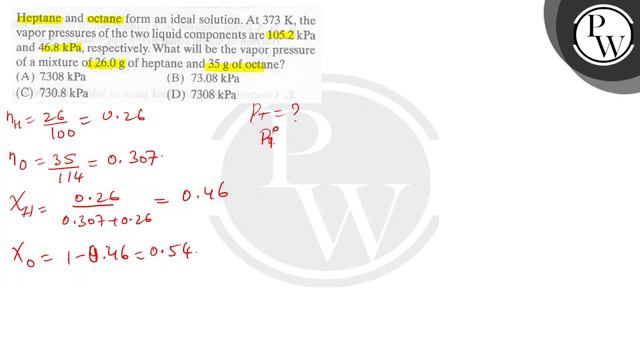Heptane and octane form an ideal solution. At \( 373 \mathrm{~K} \)... смотреть онлайн