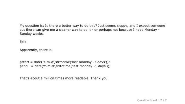 MySQL : Get Last Monday - Sunday's dates: Is there a better way? смотреть онлайн