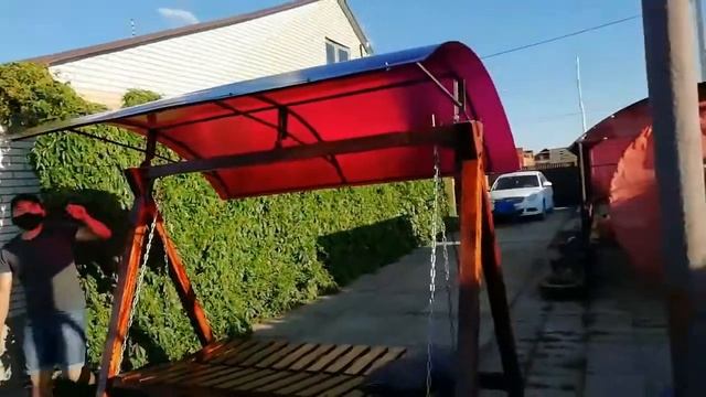 Садовые качели своими руками из поддона, навес из поликарбоната смотреть онлайн